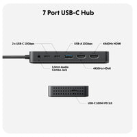 HyperDrive Next Dual 4K HDMI 7 Port USB-C Hub for Macbook, PC and Chromebook