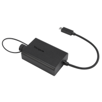 Targus USB-C Multiplexer Adapter showing 2 Pin to 3 Pin Adapter connected to the DC Input Port, and USB-C Output Cable