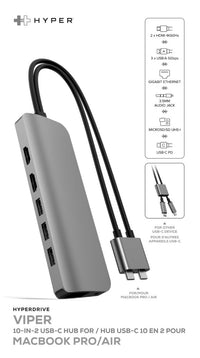 Hyper USB Hubs HyperDrive VIPER 10-in-2 USB-C Hub - Grey HD392-GRAY 6941921146030