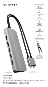 Hyper USB Hubs HyperDrive VIPER 10-in-2 USB-C Hub - Silver HD392-SILVER 6941921146047