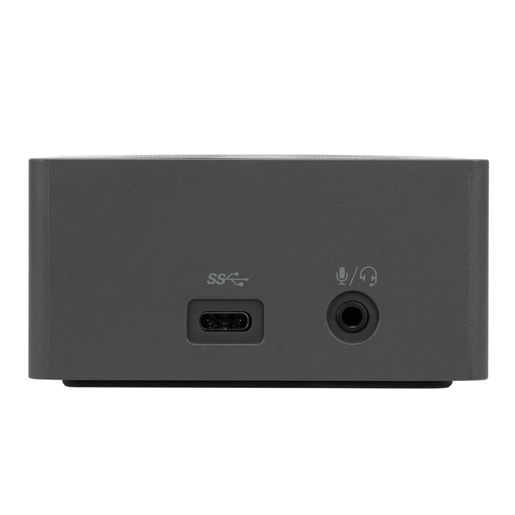 Targus USB-C Universal Dual Video 4K Docking Station with 100W Power showing 2.1 Amp USB-C 3.1 Port and Combination 3.5mm Audio Port 