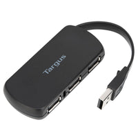 Targus 4-Port USB2.0 Hub showing x3 USB 2.0 Ports and tethered USB  2.0 Type-A Male Host Connection Cable