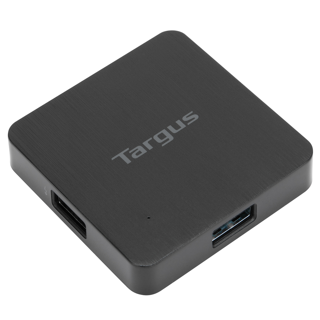 Targus 4-Port USB 3.0 Powered Hub showing USB 3.0 2.1A Fast Charging Port and USB 3.0 Standard 900mA Port